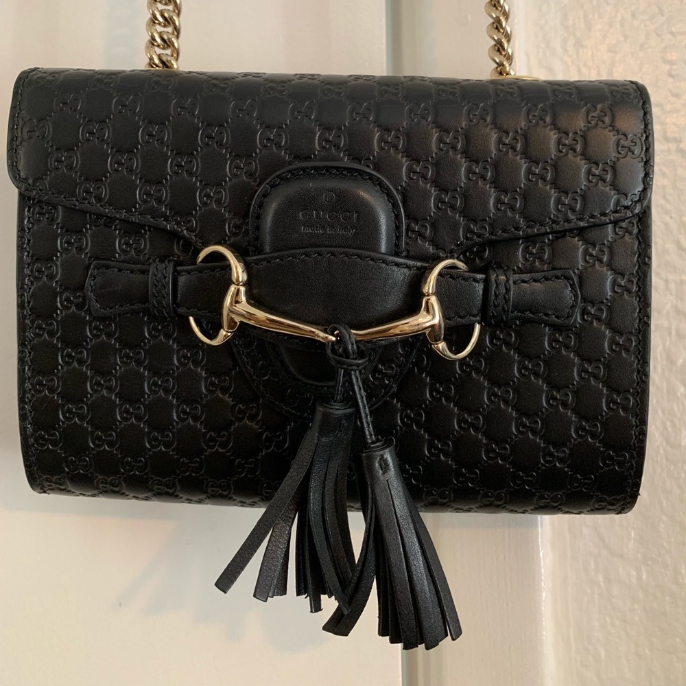 GUCCI BLACK MICROGUCCISSIMA LEATHER EMILY BAG
